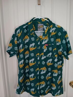 DIXXON Teal Pizza Slice Short Sleeve Button-Down Shirt